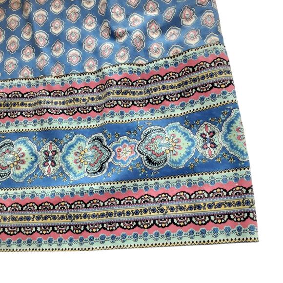 Vintage 80s Cotton Circle Skirt & Blouse Suit Set Paisley Border Print Pockets - Picture 9 of 16